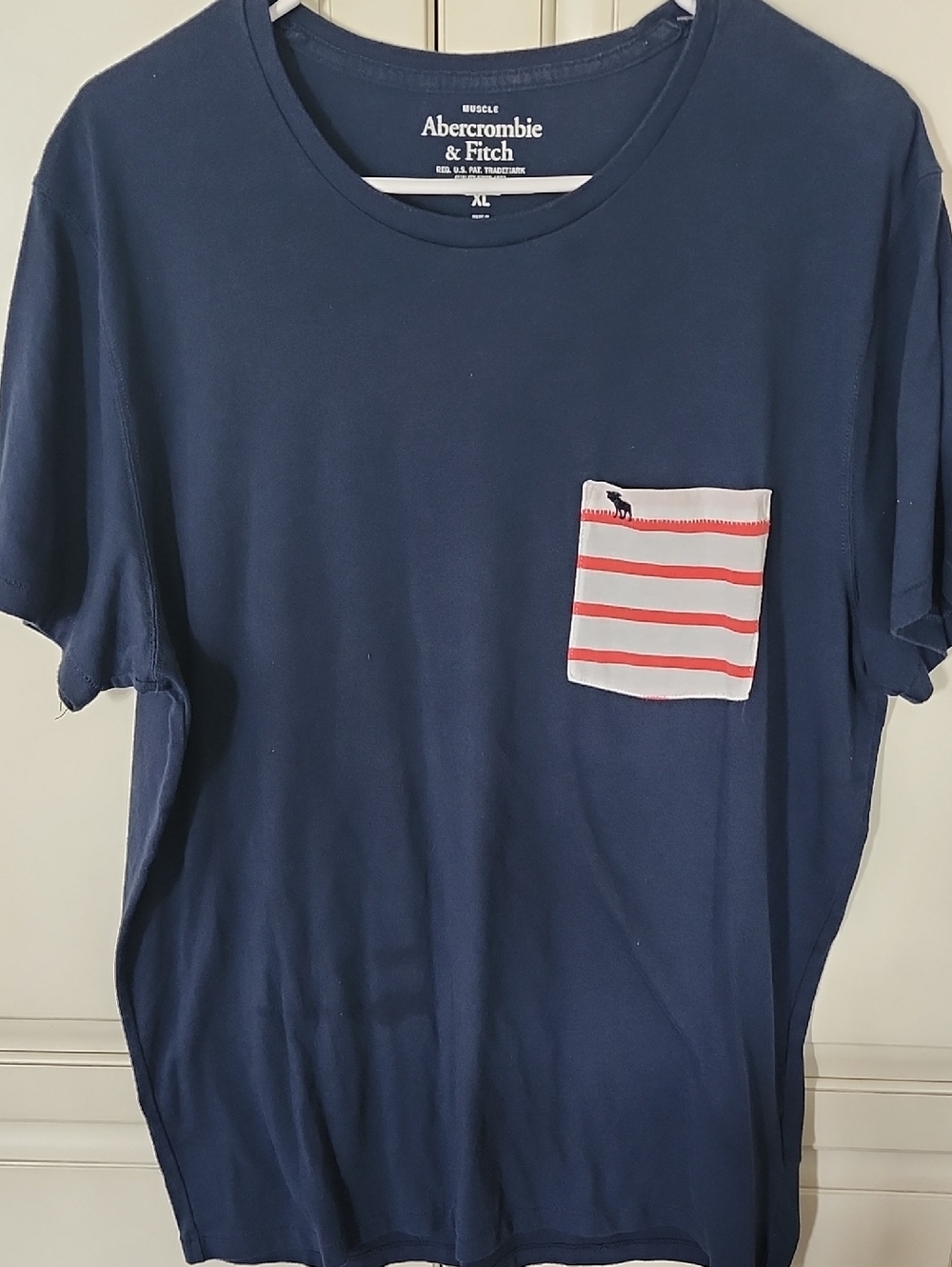 Abercrombie & Fitch Navy Short Sleeve Tee with Striped Pocket